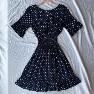 Heart & Hips navy polka dot smocked-waist dress